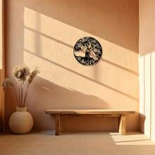 Tree Of Life Metal Wall Clock, Black Large Wall Clock, Silent Mid Century Wall Clock, Tree Clock, Modern Living Room Clock, Horloge Murale] Chic Metal Wall Wall Sculpture Detailed Cutout Metal Wall Decor Metal Tree Wall Decor Metal Wall Decor With Birds - 黑色 - 查看 7