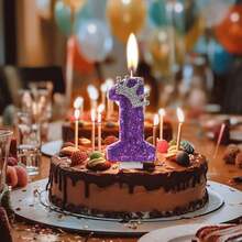 1pc Sparkling Birthday Number Candle, 3D Design Cake Birthday Party Wedding Anniversary Celebration Supplies, Purple Crown Theme Birthday Decoration, Happy Birthday Party Supplies, Number 0 1 2 3 4 5 6 7 8 9