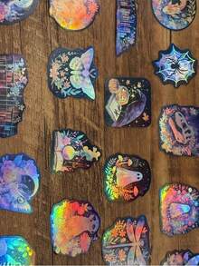 50 piezas de pegatinas láser holográficas impermeables de vinilo para botellas de agua, portátiles, monopatines, scrapbooking, diarios, cuadernos - Multicolor - Ver 5