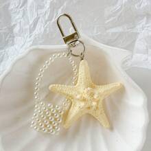 原创海洋风格天然海星贝壳钥匙扣多功能手机挂饰假日包包配件沙滩配件沙滩必需品度假沙滩包背包装饰包钥匙扣