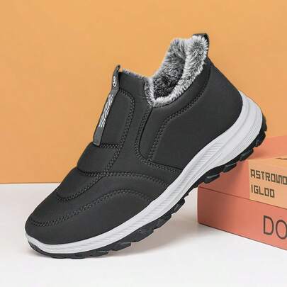 (尺寸偏小，足背較厚者請選擇大一號) 冬季男士毛裏行走鞋 雪地靴 厚底經典休閒運動鞋，舒適戶外運動男鞋，方便穿脫保暖鞋，女士冬季行走鞋，女士防寒雪地靴，戶外情侶毛裏穿脫鞋，尺寸 CN36-45 (請注意，此鞋為中國尺寸)