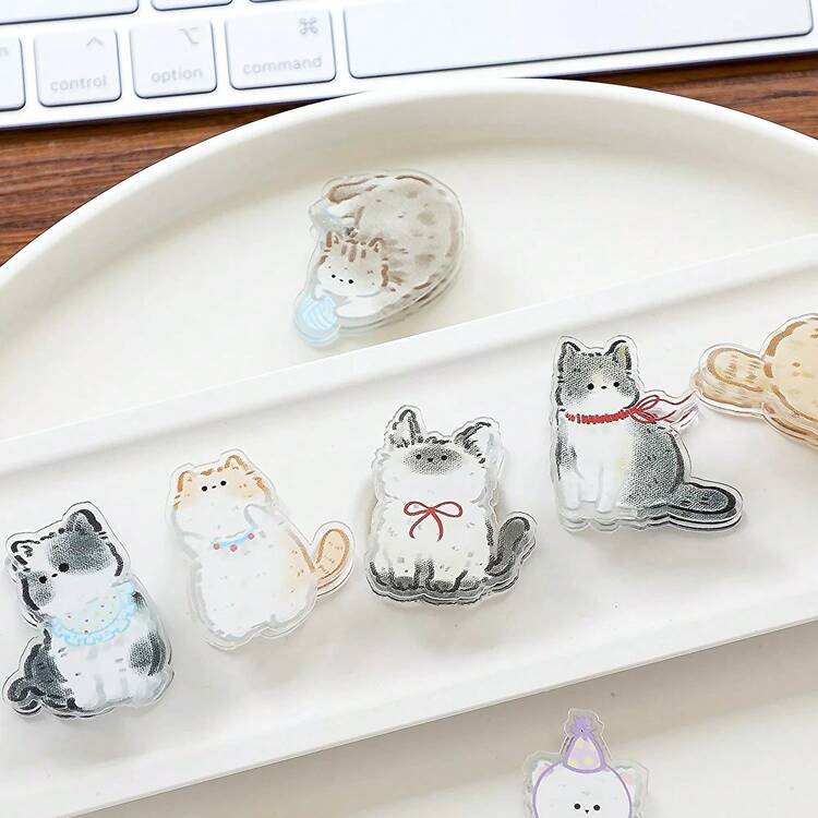 2/4/7件可爱卡通猫咪便签夹，优质双面亚克力/PP猫咪便签夹，适用于整理文件、相册、零食袋、墙面装饰和试卷 - 彩色 - 查看 3