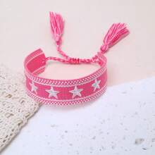 1 pieza Brazalete trenzado con decoración de estrella hecho a mano, diseño de bordado creativo, adecuado para fiestas, playa, viajes, regalo para amigos, familia, compañeros de clase - Rosa - Ver 3