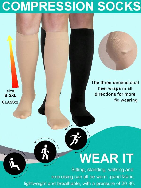 1 Pair Unisex Compression Socks, Comfortable Material Ankle High, Casual Skin-Tone Women Socks, Daily Black Short Compression Men Socks, Suitable For Sports, Yoga, Football, Running, Travel, Work, Leg & Knee Support