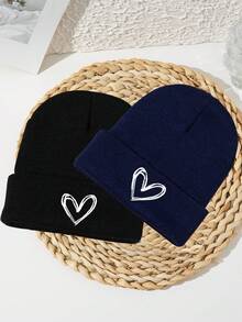 1 Pc Unisex Heart Embroidery Outdoor Sports Ski Casual Acrylic Knit Beanie, Suitable For Autumn/Winter - Multicolor - View 25