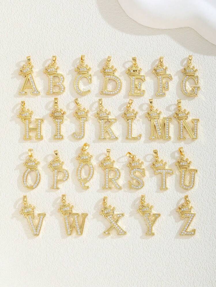 1 pieza Collar con colgante personalizado de letra inicial con corona de cristal de estrás para mujer, regalo de fiesta, cumpleaños o uso diario - Dorado - Añade 9