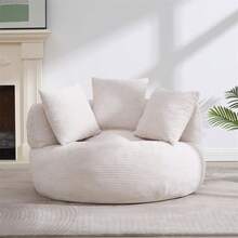 46.65-Inch Round Leisure Recliner, For Indoor Use, No Assembly Required. It Is A Corduroy Sponge Single Sofa, Suitable For Reading And Yoga. A Modern, Fluffy Sleep Sofa Bed In White,Grey (With Soft Corduroy Fabric). - 白色 - 查看 2