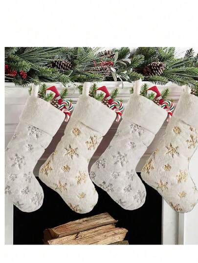 2pcs Christmas Decorations, Christmas Sequin Embroidered Snowflake Stockings, Christmas Hanging Ornaments, Candy Bags, Decorations Christmas Decorations Home Christmas Gifts Christmas Decor