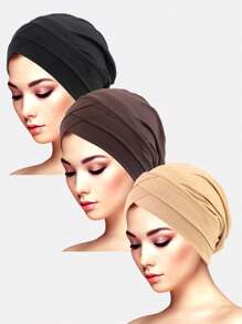 3pcs Women's Criss-Cross Elastic Beanie Hats, Skull Cap, Suitable For Daily Use - 3-piece Set - View 31