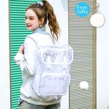3PCS Clear Backpack, Heavy Duty Transparent Backpack For Girls Women, Stadium Approved See Through Backpack Set (White Daisy) - 米色 - 查看 4