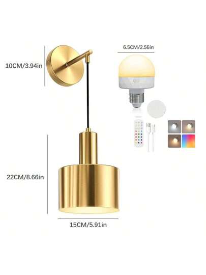 Battery Powered Wand Lamp, Gold/Black Wireless Charging Lamp Adjustable Bulb Remote Control, RGB Bedrooms, Living Rooms, Corridors view 8