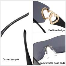 Y2K Style Frameless Fashion Glasses With Double Heart Detail, Metal Frame And PC Lenses - Women'S Fashion Ornamental Glasses, Metal Frame Fashion Glasses |   YK Fashion Glasses |   Polycarbonate Lenses - Hồng - Xem 3