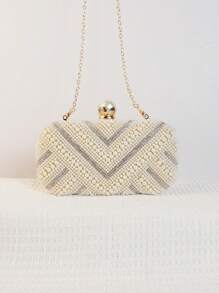 Geantă de mână mini cu perle brodate, cu perle, mari și mici, cu nasturi și perle, cu două fețe