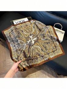 1 Brown Cashew Nut Seaside Vacation Silk Scarf For Women, 70cm Small Square Scarf, Daily Casual Headscarf, Decorative Scarf, Hair Bandana Scarf,Christmas, Valentine's Day