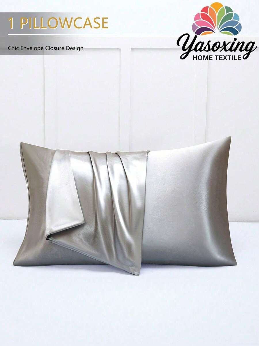 1pc Gray Premium Silky Satin Envelope Pillowcase Pillow Covers Without Filling,Soft Breatheable Wrink-Free Better For Hair Skin Sleep Domitory Bedding Back School Bedding - Grey - View 1
