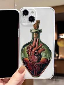 1pc Fashionable Personalized Heart Bottle Collage Aesthetic Pattern Full Coverage TPU Phone Case Compatible With IPhone 16/16Pro/16Plus/15/15ProMax/15Pro/11/12/13/14ProMax/12Mini/13Mini/11Pro/11ProMax/12Pro/12ProMax/13Pro/13ProMax/14Pro/14ProMax, Soft Case, Creative High-End - Multicolor - View 1