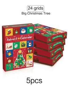 5 piezas Caja de regalo de Navidad, Calendario de Adviento de 24 días, Diseño creativo de 12 y 24 cuadrículas, Caja de embalaje de regalo para crear ambiente navideño, Experiencia interactiva de desempaquetar, Caja de regalo de Nochebuena, Adecuado para decoración de fiesta de Navidad y escenarios de entrega de regalos