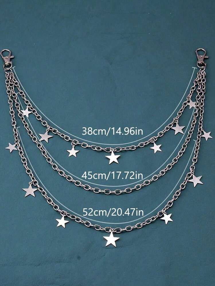 1pc Unisex Punk Style Fashion Waist Chain, Double Layer Pants Chain, Unique Metal Double Layer Chain, Hip Hop Skirt Accessory Pants Chain Summer, School - Bạc - Xem 5