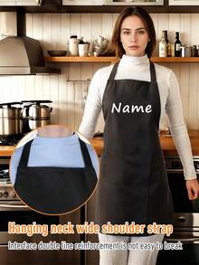 1/2pcs Customized Black Kitchen Cooking Apron, Modern Polyester Oil-Proof Apron, Black Kitchen Apron, Polyester Apron For Garden, Kitchen And Housework Perfect For Home, Restaurant, And Kitchen Cooking,Washing Gloves