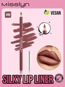 MISSLYN Silky Lip Liner Pencil, Lip Liner, Smooth Application, Long-Lasting Color, Precise Outlining, Smudge-Proof, One-Stroke Application, Silky Smooth, Lip Makeup, 3D Effect, Wooden Pencil Design, Classic Pencil Shape - #06 - Xem 1