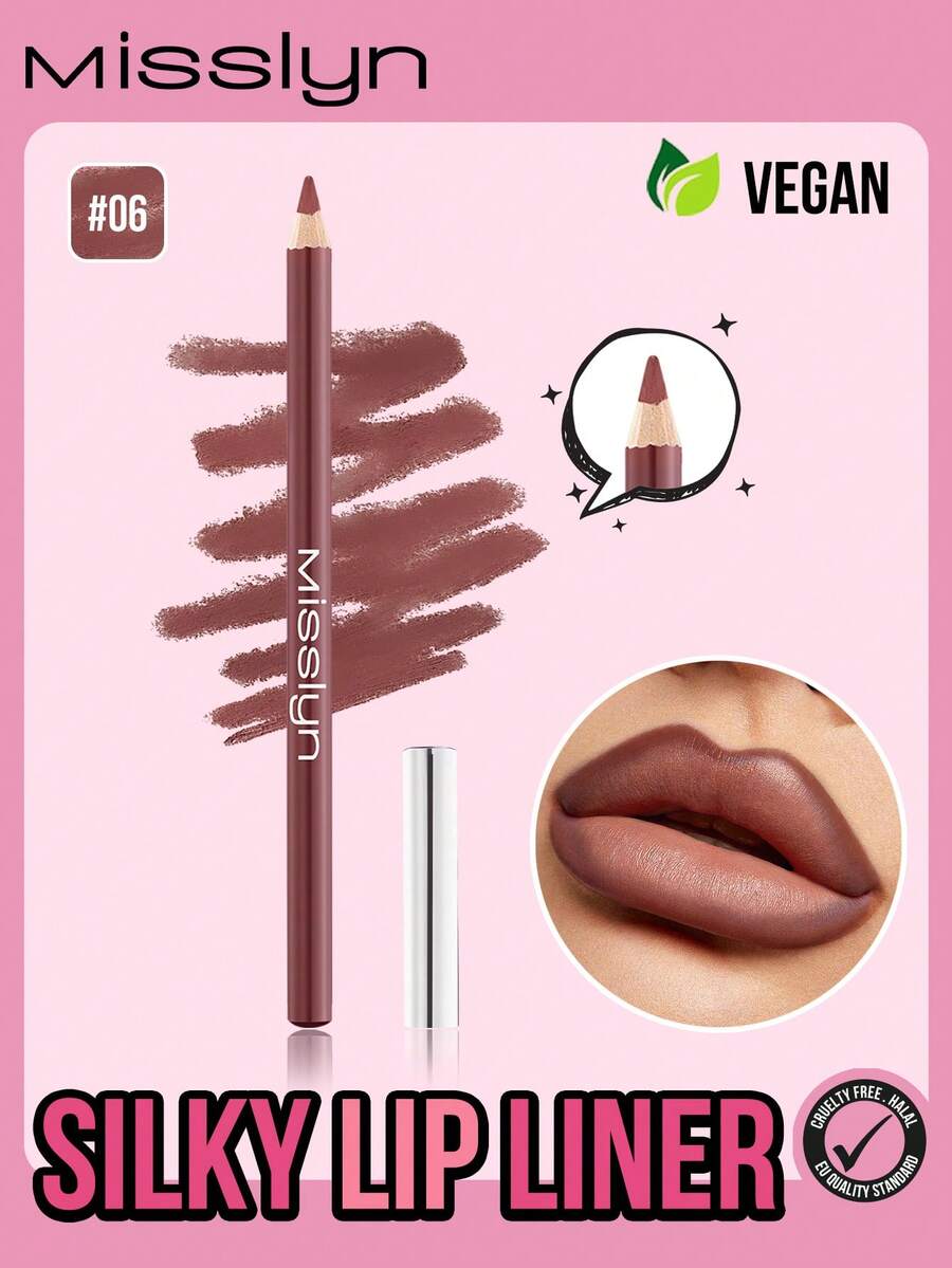 MISSLYN Silky Lip Liner Pencil, Lip Liner, Smooth Application, Long-Lasting Color, Precise Outlining, Smudge-Proof, One-Stroke Application, Silky Smooth, Lip Makeup, 3D Effect, Wooden Pencil Design, Classic Pencil Shape - #06 - Xem 1