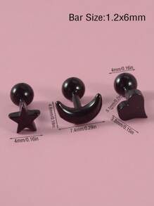 3pcs Moon & Star Detail Earrings - Silver - View 8