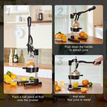 Professional Citrus Juicer - Heavy Duty Manual Press For Oranges, Lemons & Limes, Easy-Clean Design With Pulp Collector - 黑色 - 查看 8