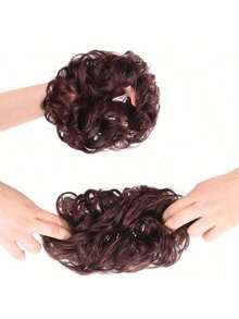 Élégant chouchou pour queue de cheval avec chignon décoiffé, chignon, accessoire de cheveux pour usage quotidien, fête, cosplay. Chouchou en cheveux synthétiques bouclés avec élastique - décoration de chignon en forme de donut, créer un look décoiffé à la mode, cadeau idéal, chouchou pour queue de cheval, chouchou, élastiques à cheveux, tenue d'automne - Multicolore - Voir 7
