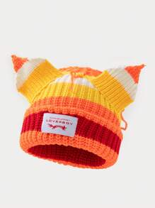 1 件女士时尚汽车刺绣护耳针织帽，适合秋冬季日常佩戴和旅行、上学