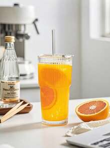 1个条纹玻璃杯，带吸管和盖子 - 600毫升/20.29盎司，400毫升/13.5盎司，优雅玻璃饮水杯，适用于咖啡、茶、牛奶、冰咖啡和拿铁，返校必备饮品杯 - 無色 - 查看 5