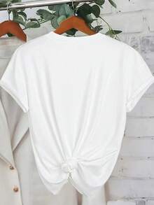 Camiseta informal de mujer con estampado de leopardo y diseño de lazo, para el verano - Blanco - Ver 2