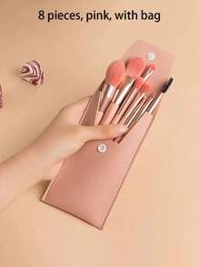 8 pièces Set de pinceaux de maquillage, petits pinceaux de qualité premium en fibres synthétiques pour fond de teint, fard à joues, ombre à paupières, sourcils, cils, nez et lèvres, livré avec un sac de rangement charmant
