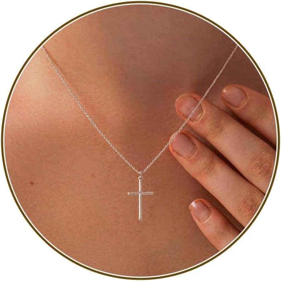 Cross Necklace For Women, Dainty 18K Gold Plated/Sterling Silver Small Cross Pendant Necklace Simple Gold Cross Necklaces For Women  Faith Jewelry Gift2025 - 交叉銀 - 查看 1