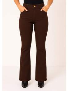 Flare Jeans Long High Waist Simple Casual Denim Zipper Pocket Button Evening Holiday Daily Autumn Winter - 咖啡棕 - 查看 5