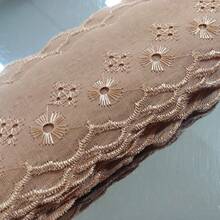 English Embroidery Piece 5cm Wide - 13.70 Meters Long. Embroidered Lace - Cà phê nâu - Xem 2