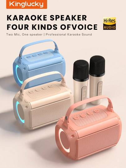 Kinglucky Portable Wireless Karaoke Speaker With Wireless Microphone, HIFI Stereo Sound KTV Speaker System, Wireless Speaker With RGB Colorful LED Lights,Modified Voice,Karaoke Machine For Outdoor, Sports, Travel, Best Gift For Home Party,Birthday Gift