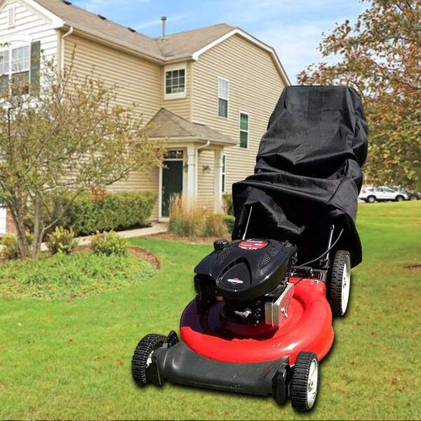 1Pc Outdoor Waterproof Lawn Mower Cover, Black 190T Silver Plated Waterproof Cloth, Heavy Duty Lawn Mower Garden UV Protection Cover, Waterproof, Sunscreen, Dust Proof, Reusable 191 * 67 * 110CM