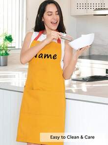 1/2pcs Customized Black Kitchen Cooking Apron, Modern Polyester Oil-Proof Apron, Black Kitchen Apron, Polyester Apron For Garden, Kitchen And Housework Perfect For Home, Restaurant, And Kitchen Cooking,Washing Gloves