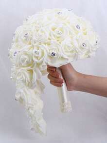 1PC Wedding Bouquet For Bride, 11.8in Simple Bride Bridesmaid Holding Bouquet PE Foam Pearl Rhinestone DIY Bouquet Wedding Decoration, Wedding Decorations, Mother's Day Valentine's Day Anniversary Gifts Party Favors Room Decor - Ngà voi - Xem 3