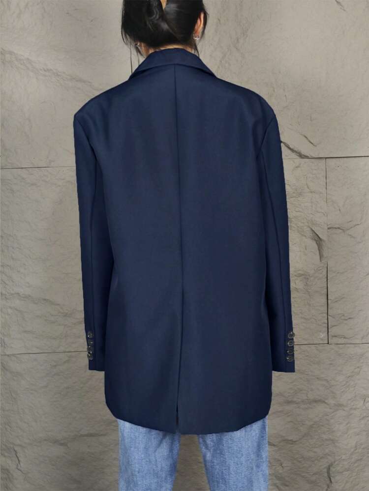 女士藏蓝色休闲宽松字母印花西装外套，适合宴会、婚礼、节日、派对、万圣节、圣诞节等场合，也适合春季、情人节、狂欢节、海滩、生日等场合穿着。 - 深藍色 - 查看 2