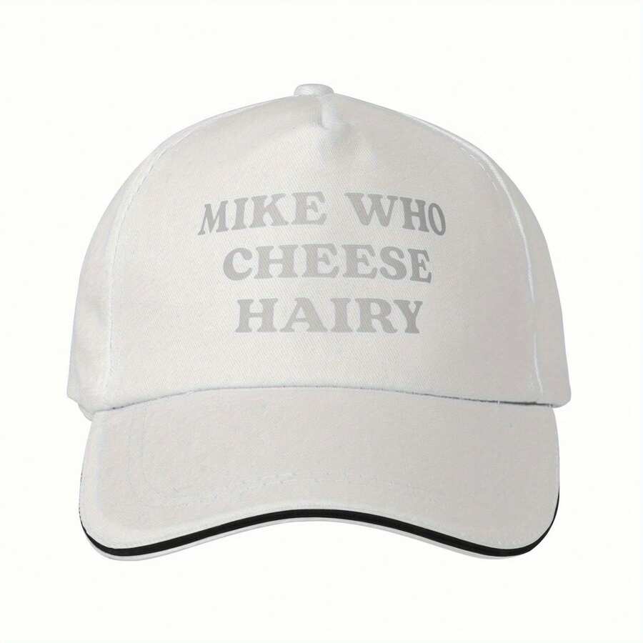 Funny "Mike Who Cheese Hairry" Trucker Hat - Adjustable Snapback Baseball Cap For Men & Women, White With Black Text, Casual Humorous Gag Gift, Hand Washable, Funny Trucker Hat, Humorous Apparel, Classic Baseball Cap, Nonelastic Fabric - 黑色 - 查看 1