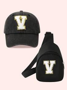 2件套儿童男童纯色26字母棒球帽和卡车帽配迷你背包套装，女童2件套轻便便携式零钱包，适合日常户外防晒