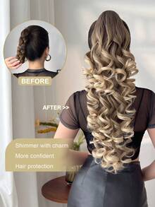 26 Inch Ombre Wavy Synthetic Hair Ponytail Extension, Heat Resistant Fiber, Claw Clip Design, Suitable For Daily Wear - Brown Ombre - View 5