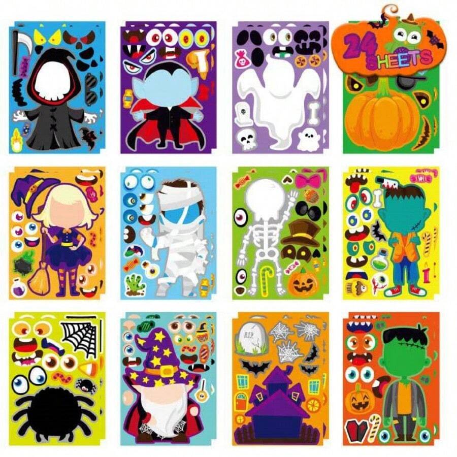 12/24/36pcs Halloween Kids Stickers, Can Create Various Halloween Character Expressions, Suitable For Halloween Kids Party, Crafts, Game Activities And More - Multicolor - View 1
