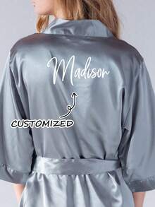 Bata de novia personalizada con encaje de satén, bata de dama de honor personalizada para boda, bata de satén personalizada, bata de novia personalizada, bata de preparación de dama de honor, bata de fiesta de boda, bata con ribete de encaje, bata con nombre personalizado, regalo de bata de novia, regalo de despedida de soltera, ropa de estar en casa de seda, ropa de estar en casa de seda a juego para damas de honor, regalo de fiesta de boda - Multicolor - Ver 5