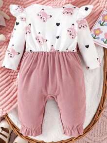 Mono para bebé niña, manga larga, cuello redondo, estampado de zorro de dibujos animados, ropa informal. - Rosa - Ver 2