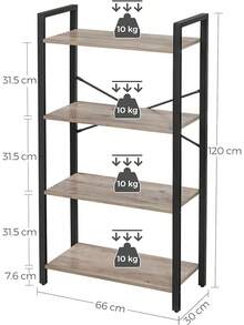 VASAGLE Librería de 4 Niveles, Biblioteca, Estantería para Oficina, Salón, Dormitorio, 30 x 66 x 120, Marrón Rústico y Negro Tinta MLLS60BXV1 HUFI - Greige Mélange + Negro Tinta - Ver 4