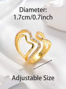 1PC Minimalist Fashion Asymmetric Line Double Layers Heart Ring,Gold Creative Geometric Hollow Out Adjustable Ring,Summer Beach Vacation Glamour Accessory,Elegant Jewelry Gift,Valentine's Day Gift For Everyday,Dating,Party,Holiday,Wedding.
