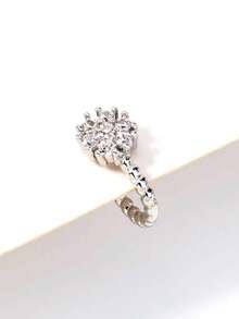1pc Minimalist & Elegant Nose Ring, Micro-Inlaid Cubic Zirconia Floral Nose Hoop, Women Accessory - Silver - View 6