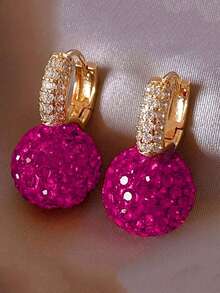 1 Cặp bông tai mặt dây chuyền trang trí hình quả bóng đỏ tối giản thanh lịch dành cho nữ - Xem 2